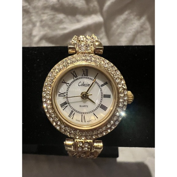 Vtg Gold Silver Tone Watch Collezio Quartz With Rhinestones. Made In Hong Kong. - Picture 2 of 16